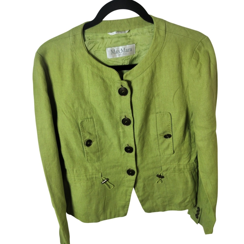 Max Mara Studio Lime Green 100% Linen Jacket Made in Italy Size 10 US‎ 42 IT